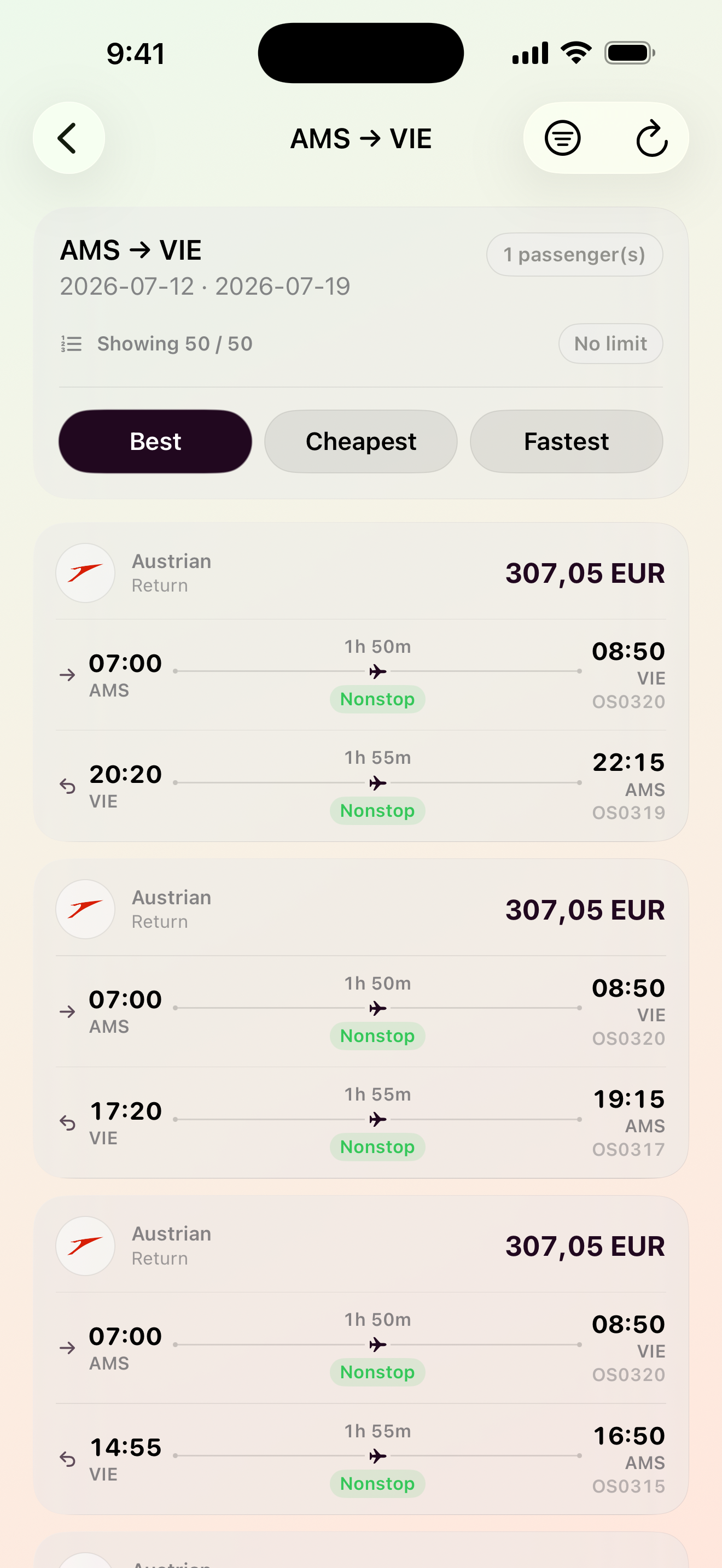 Flight results in Maveon
